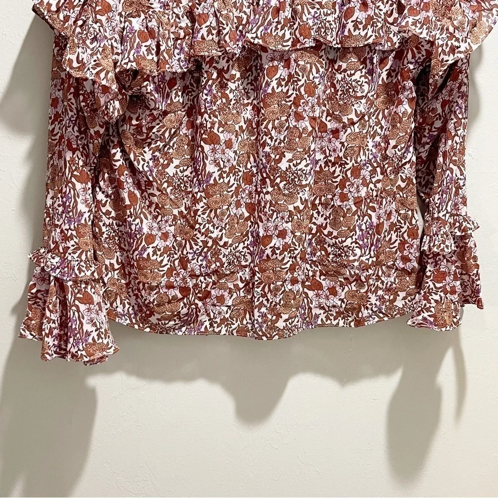 J CREW Women’s Multicolor Floral Crinkle Chiffon Ruffle Top Long Sleeve Size S